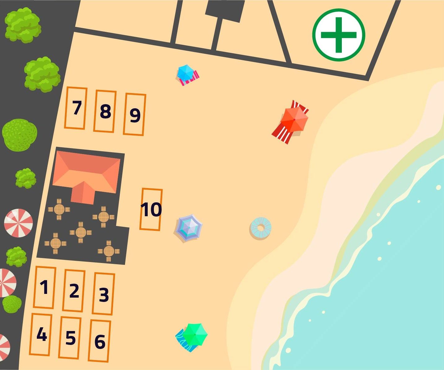 grafika z rozrysowanymi lokalizacjami boisk na plaży